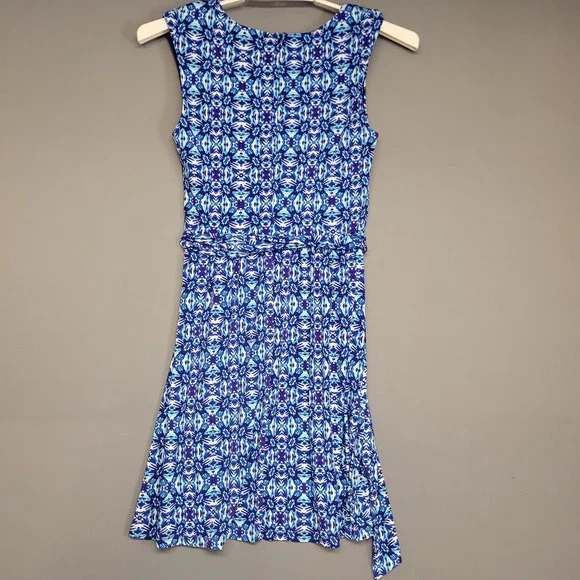 Coldwater Creek Dress Womens 6 Blue Purple Floral Sleeveless V Neck Ruched Wrap - Picture 15 of 16
